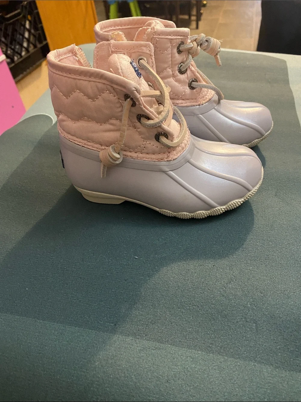Sperry Kids Pink and Light Gray Duck Boots